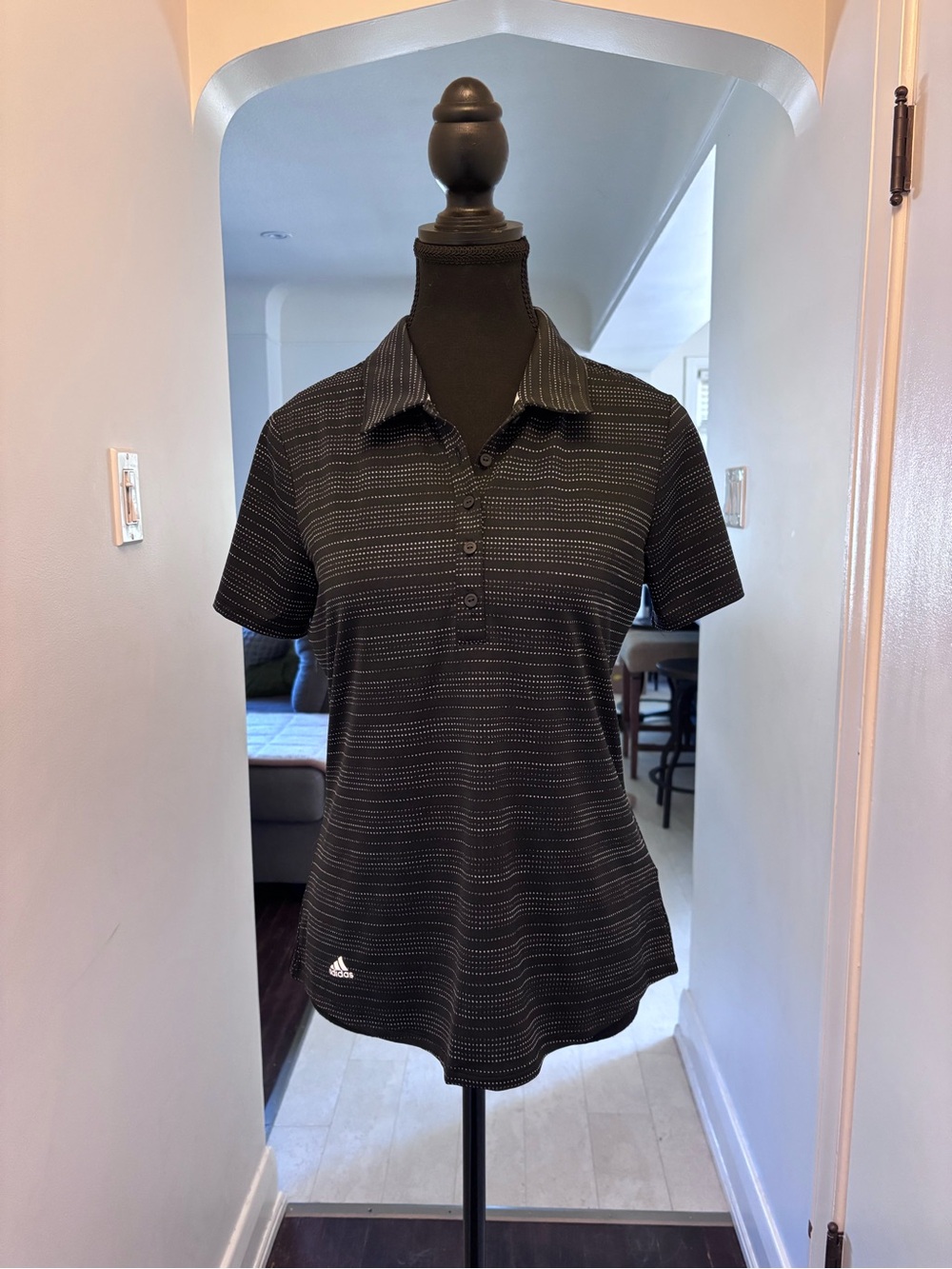 adidas Black Short-Sleeve Button-Down Polo Shirt